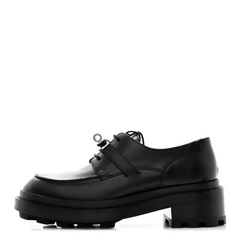 HERMES Calfskin First Derby Shoes 37.5 Black 